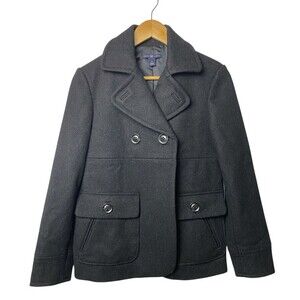 Gap Women Wool Blend Peacoat Black Winter Double Breasted Winter Jacket - Small